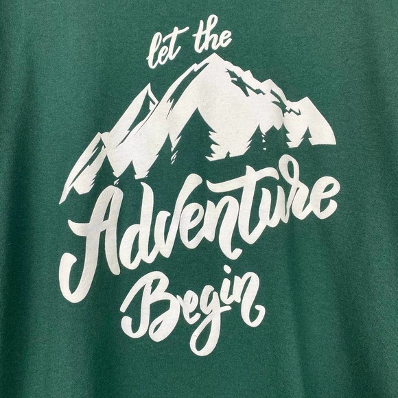 JERZEES M "Let the Adventures Begin" LS Graphic T-Shirt Snow Cap Mountains Green - Picture 2 of 6